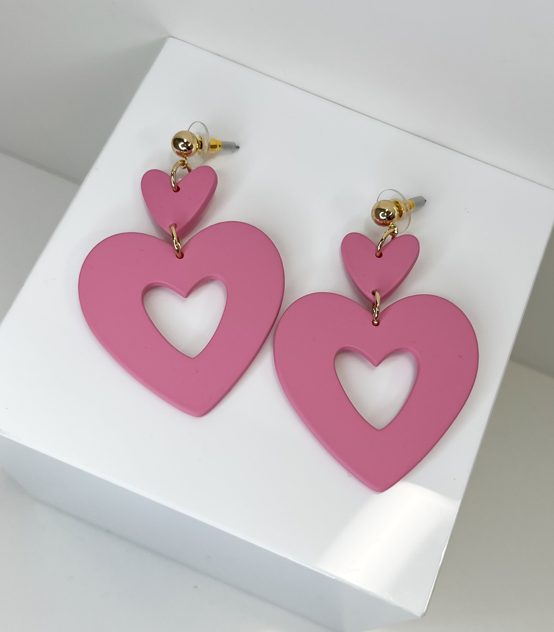 Double Layered Pink Heart Earrings