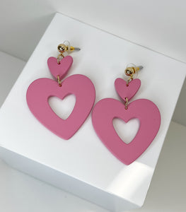 Double Layered Pink Heart Earrings