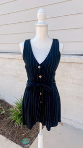 Got What It Takes Black Rayon Linen Belted Romper