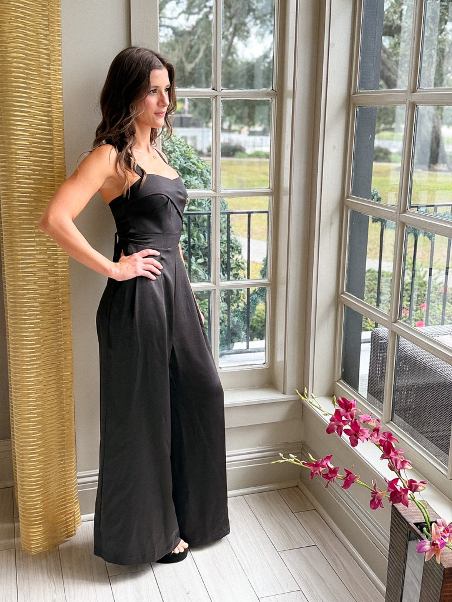 Dress To Impress Black Satin Detail Pant Jumpsuit