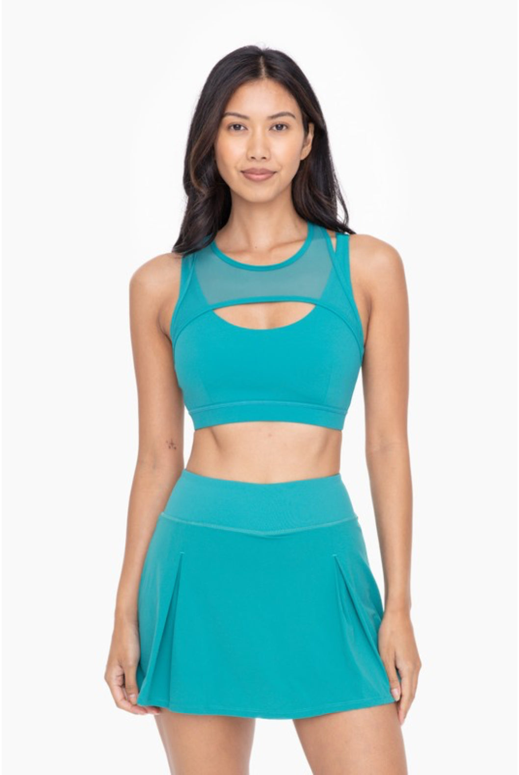 Sieze The Day Teal Harness Mesh Racerback Sports Bra