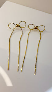 Long Gold Bow Earrings