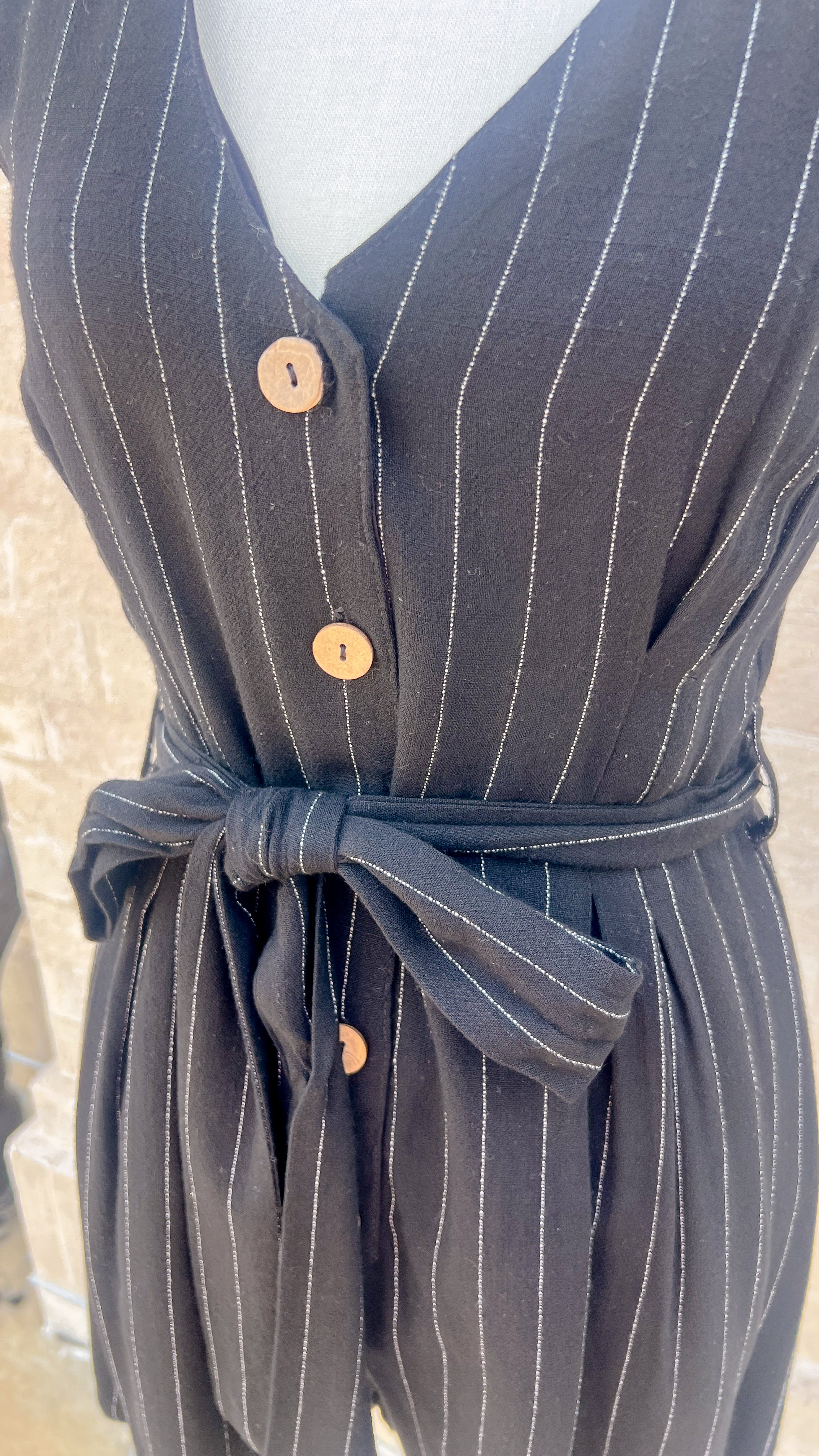 Got What It Takes Black Rayon Linen Belted Romper