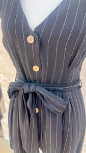 Got What It Takes Black Rayon Linen Belted Romper