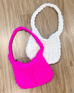 Hot Pink Quilted Puffer Tote Bag