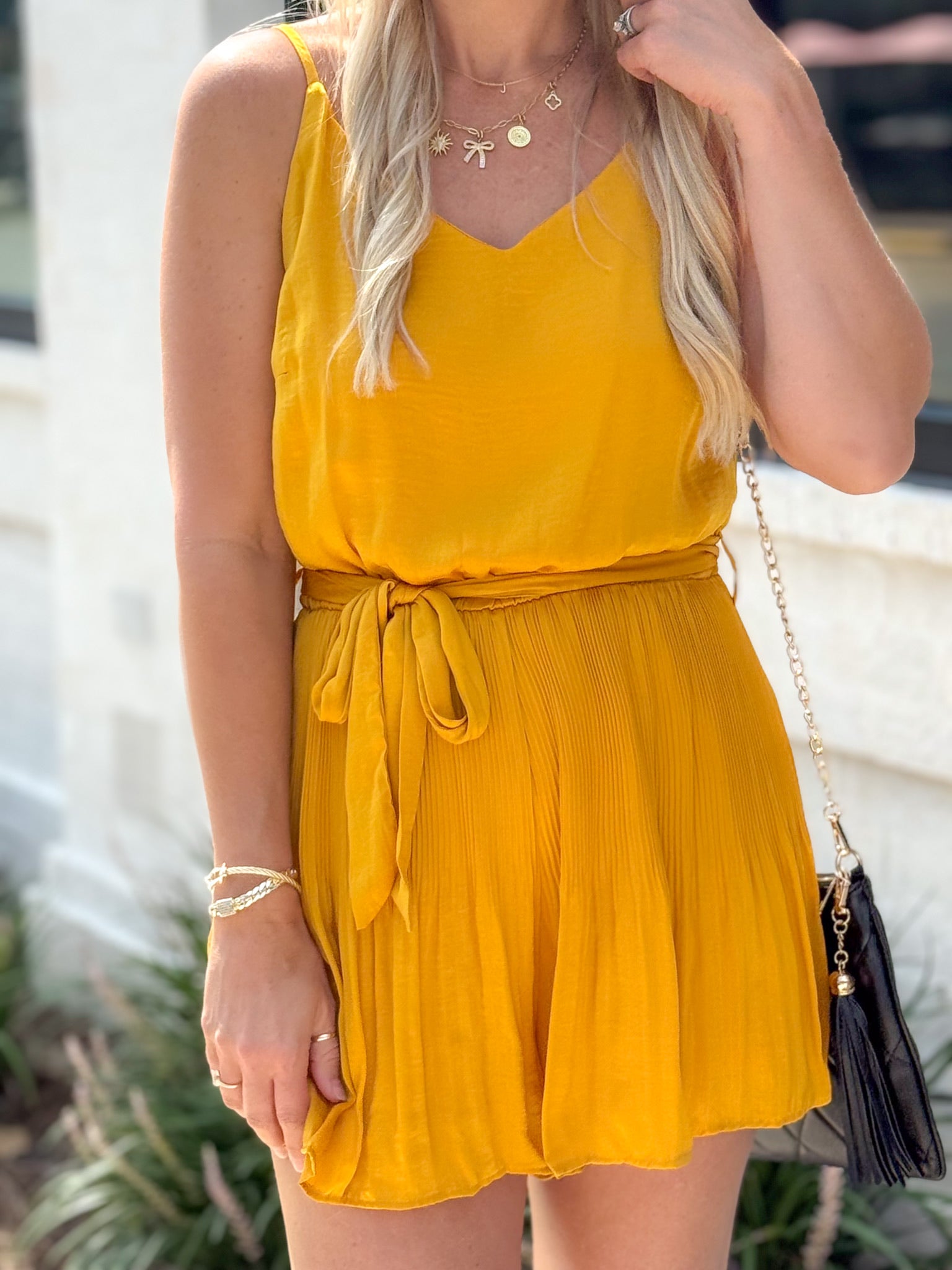 Cheering You On Gold Satin Cami Romper