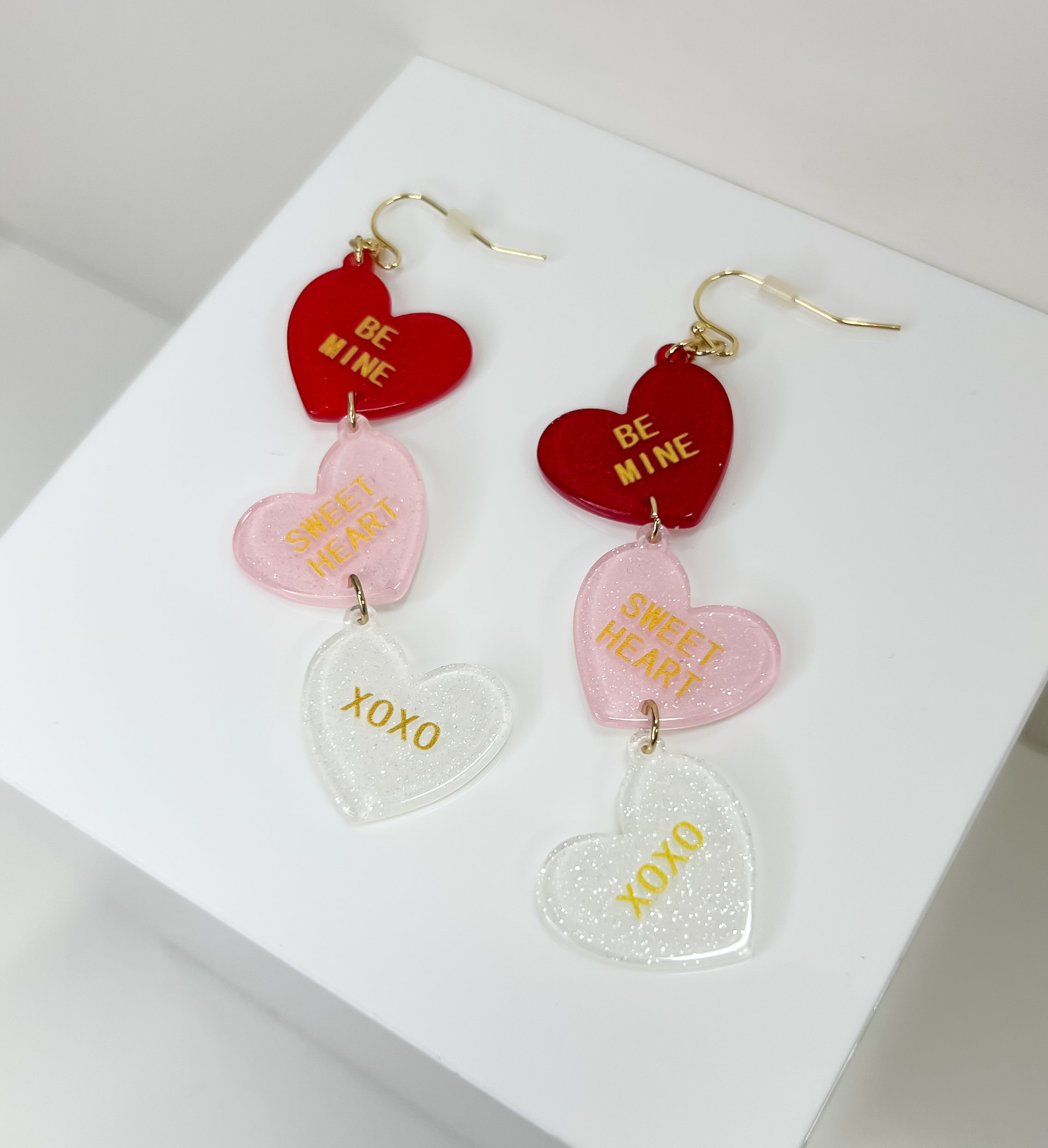 Three Tiered Heart Earrings