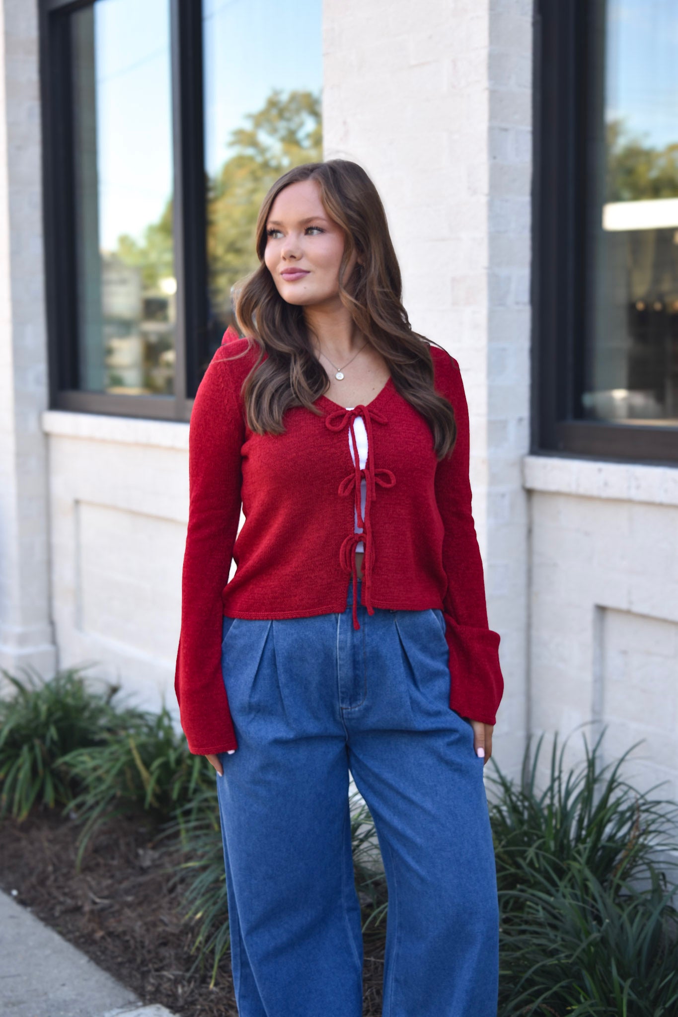 The Night Life Red Front Tie Cardigan