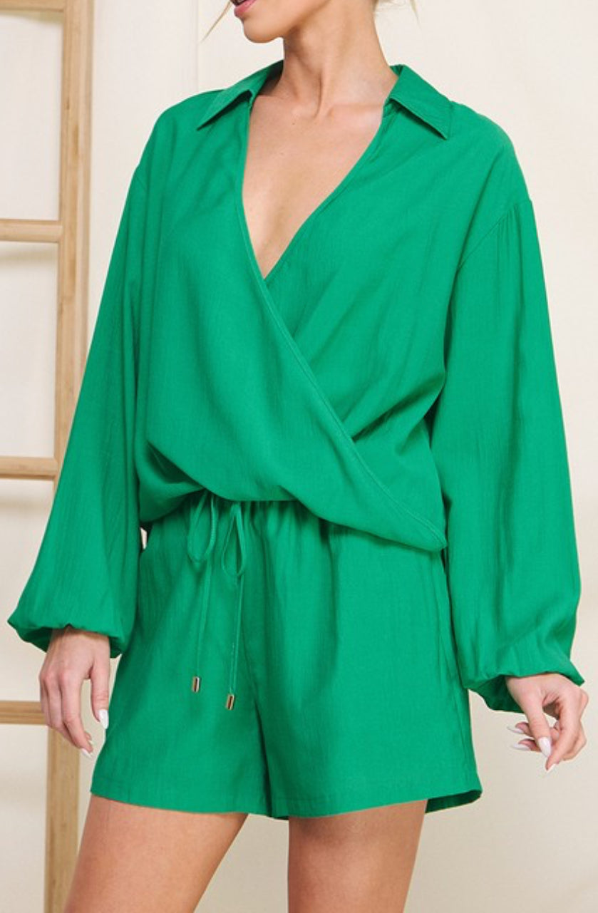 Kelly Green Light Textured Long Sleeve Blouse