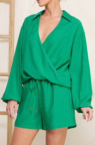 Kelly Green Light Textured Long Sleeve Blouse