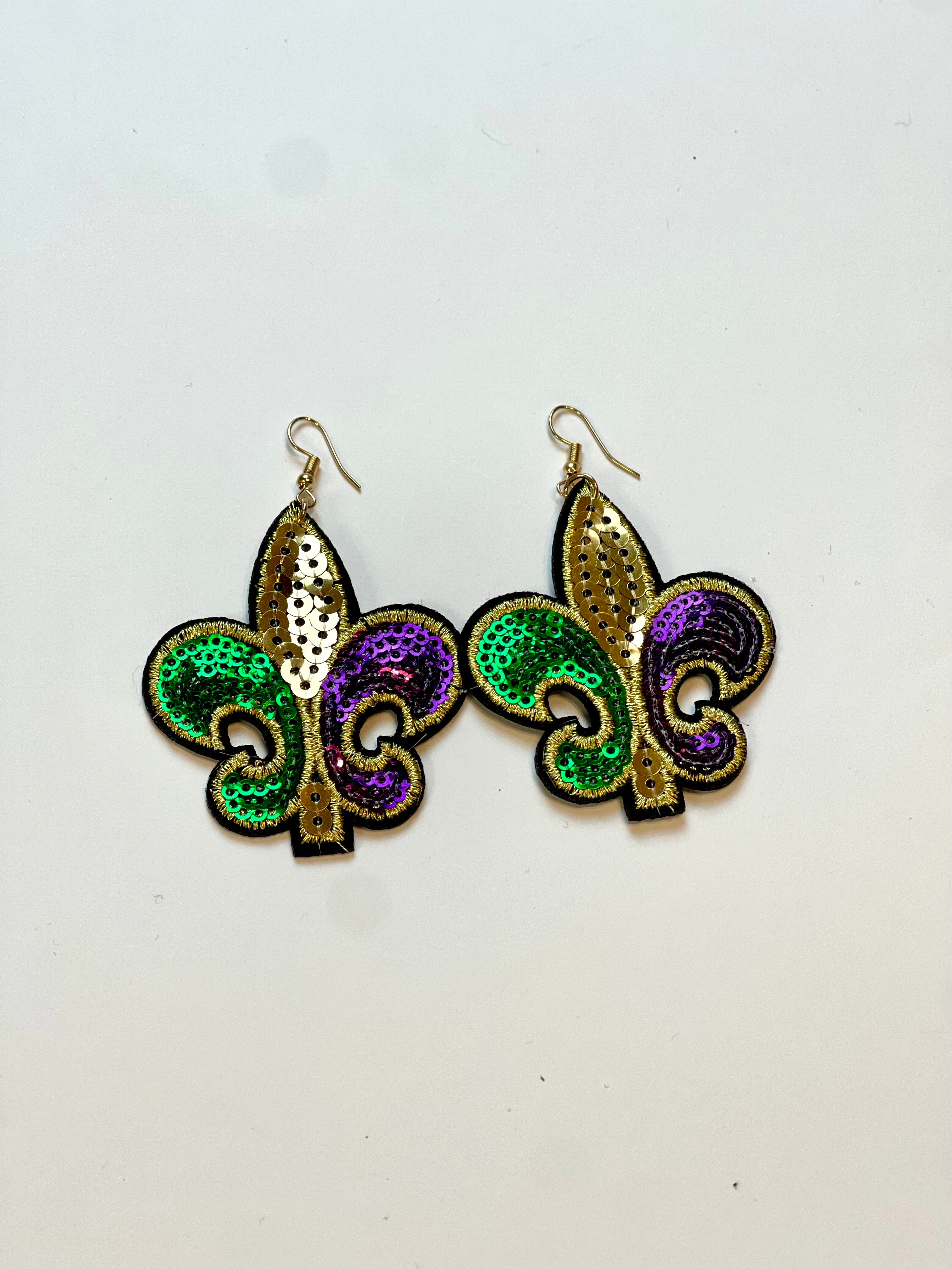 Fleur De Lis Earrings Purple Green & Gold