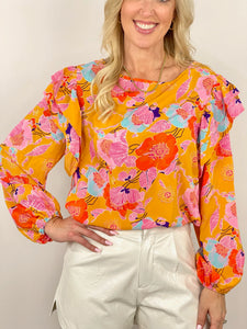 Sunshiny Days Floral Puff Sleeve Blouse