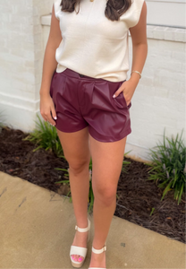 Just Stay Cool Burgundy Leather Shorts