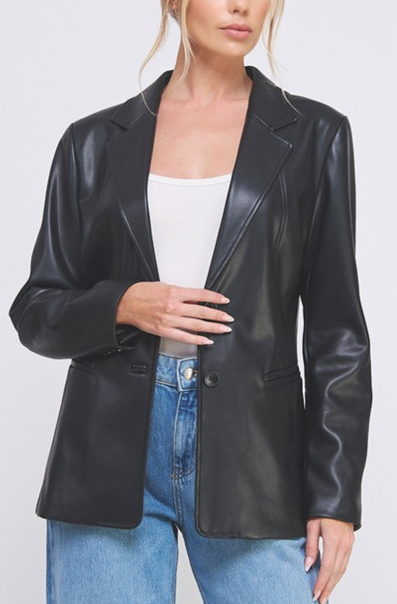 How I'm Feeling Soft Black Pleather Blazer Jacket