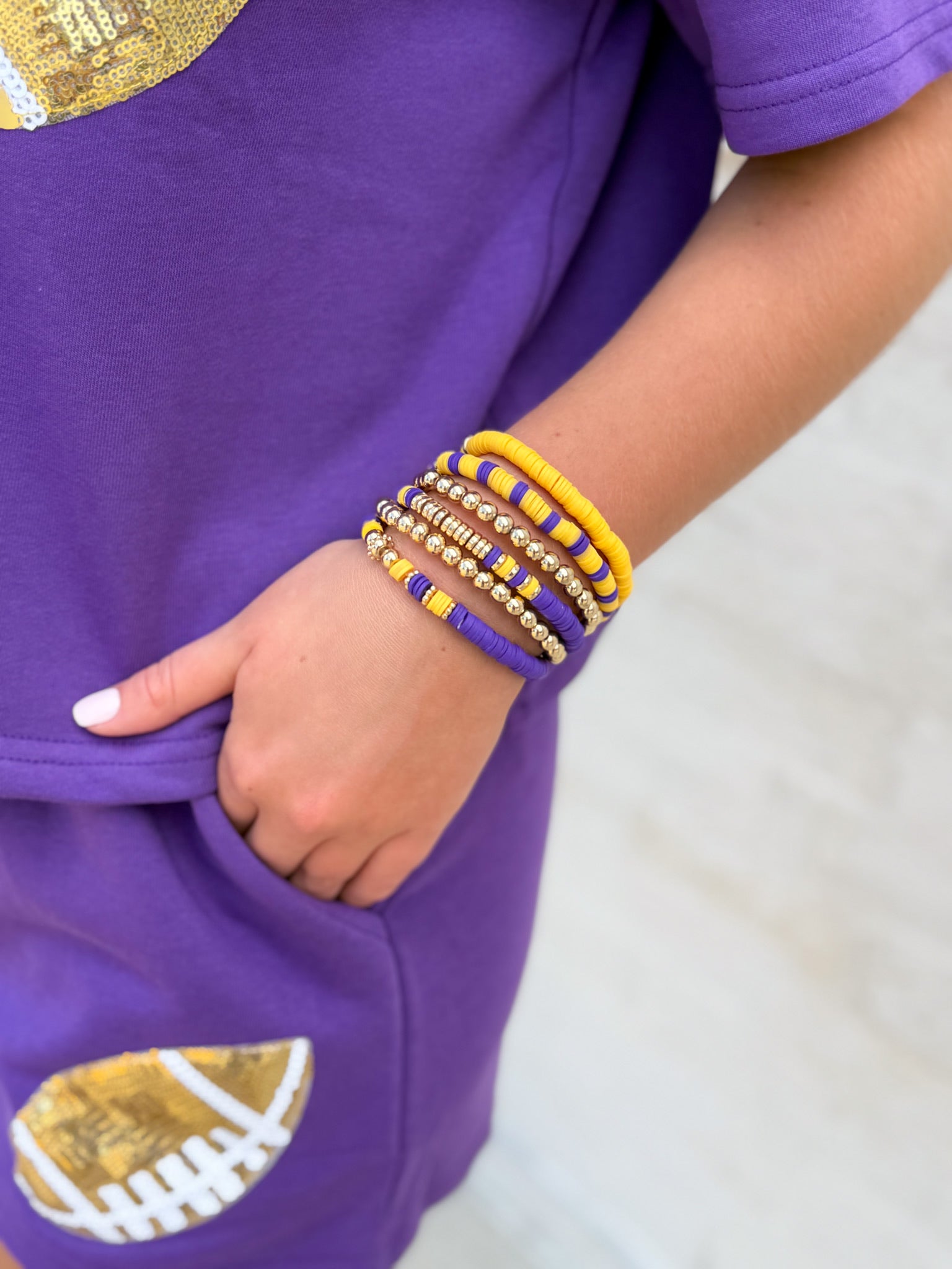 Paw Print Beaded Bracelet Stack Purple/Yellow/Gold