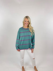 Holding You Teal & Magenta Striped Sweater