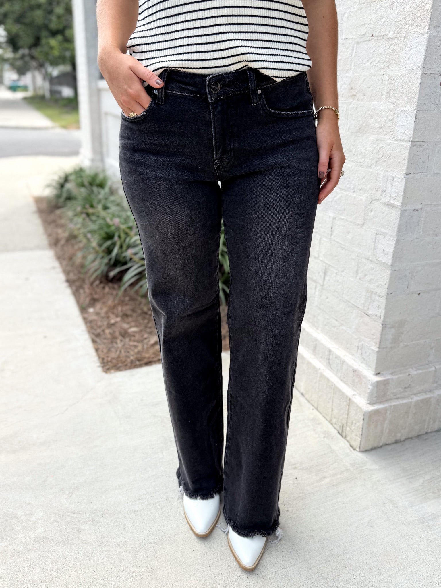 Tatum Black Washed Low Rise Wide Leg Jeans