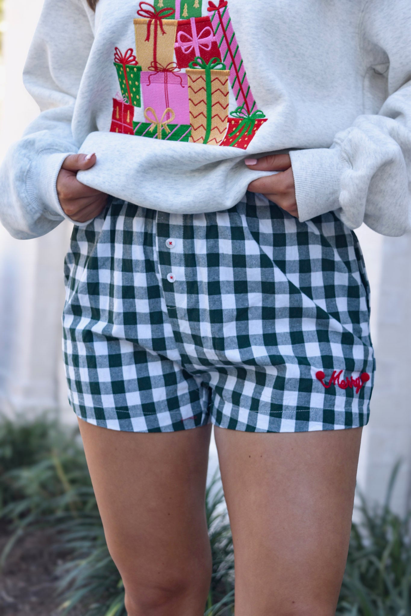 Merry Hunter Green Gingham Christmas Shorts