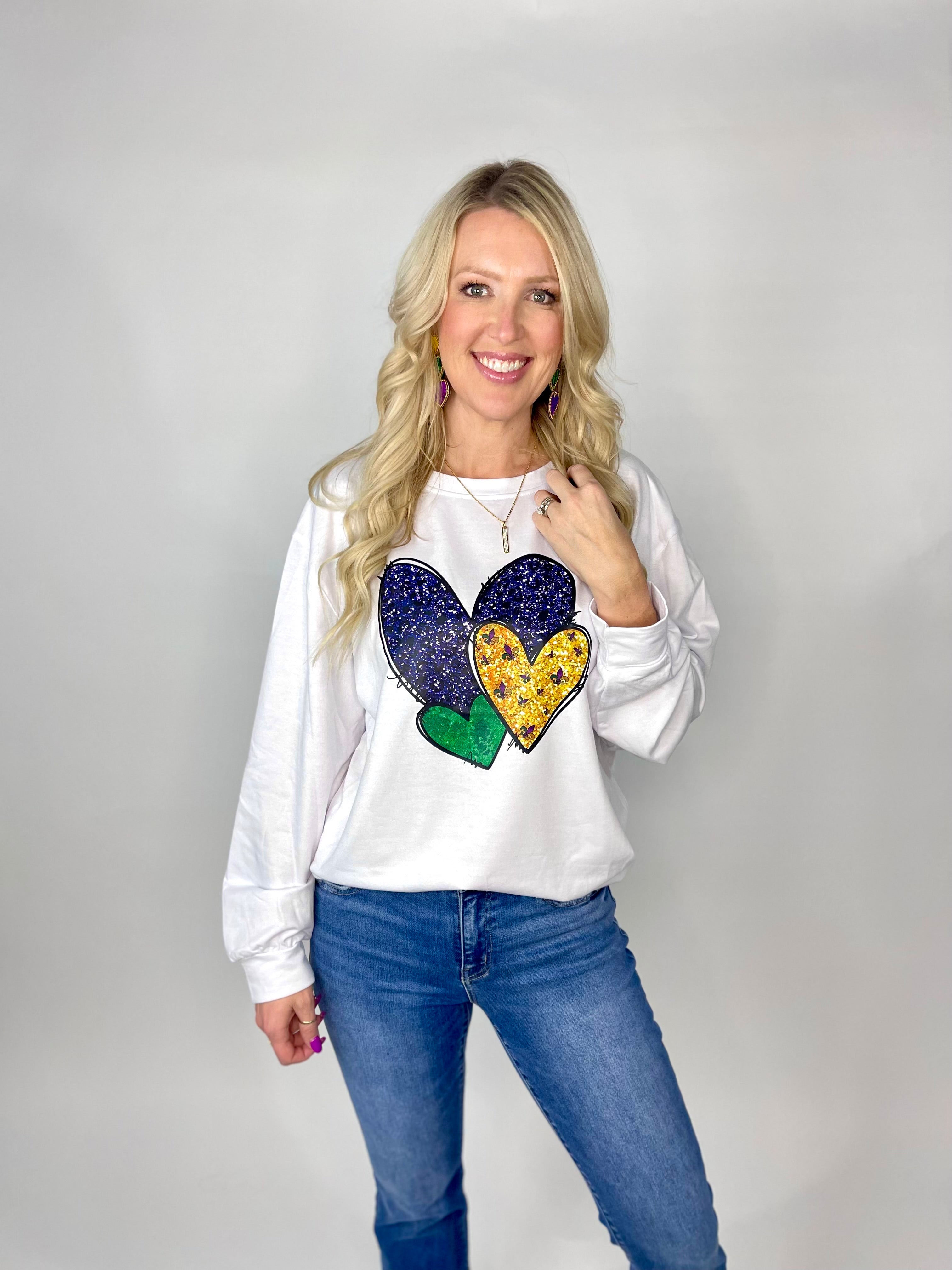 Purple Green & Gold Mardi Gras Hearts Sweatshirt