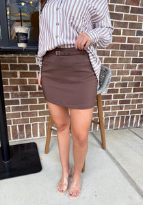 Walk With Me Brown Belted Mini Skirt
