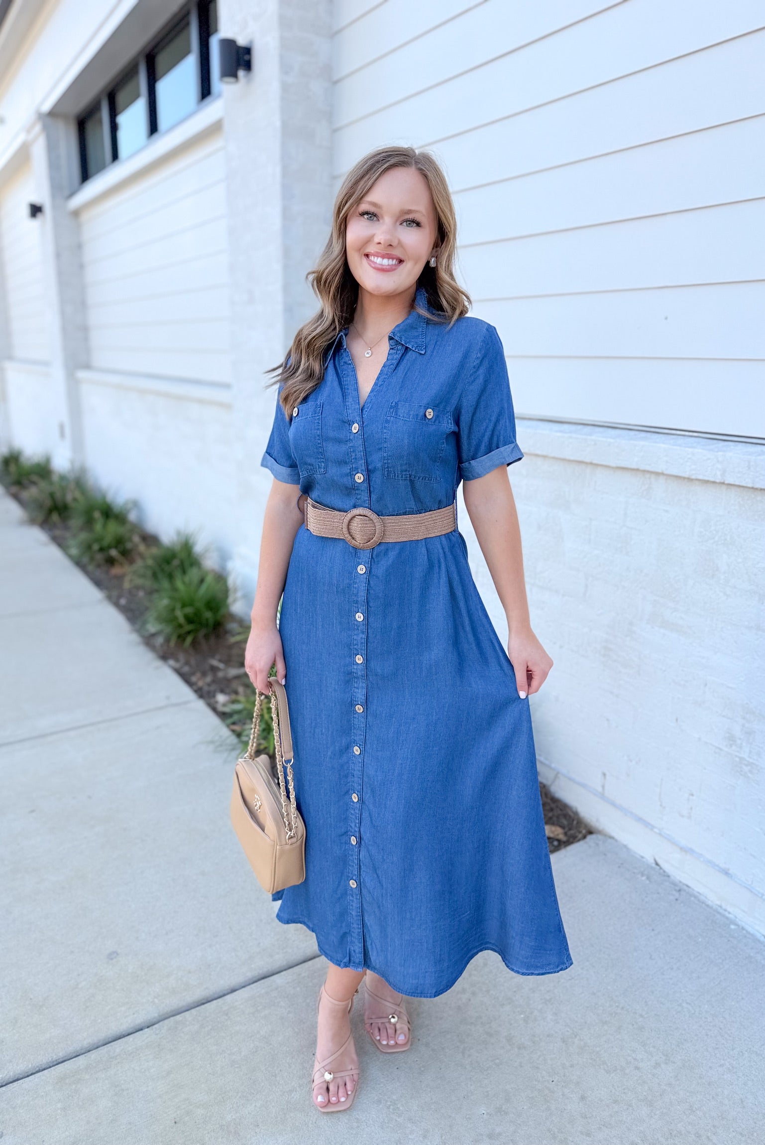 Only You Know Indigo Belted Dress