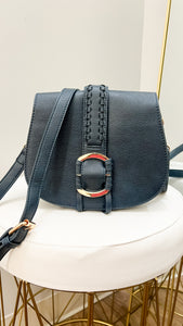 Georgia Vegan Leather Navy Saddle Bag