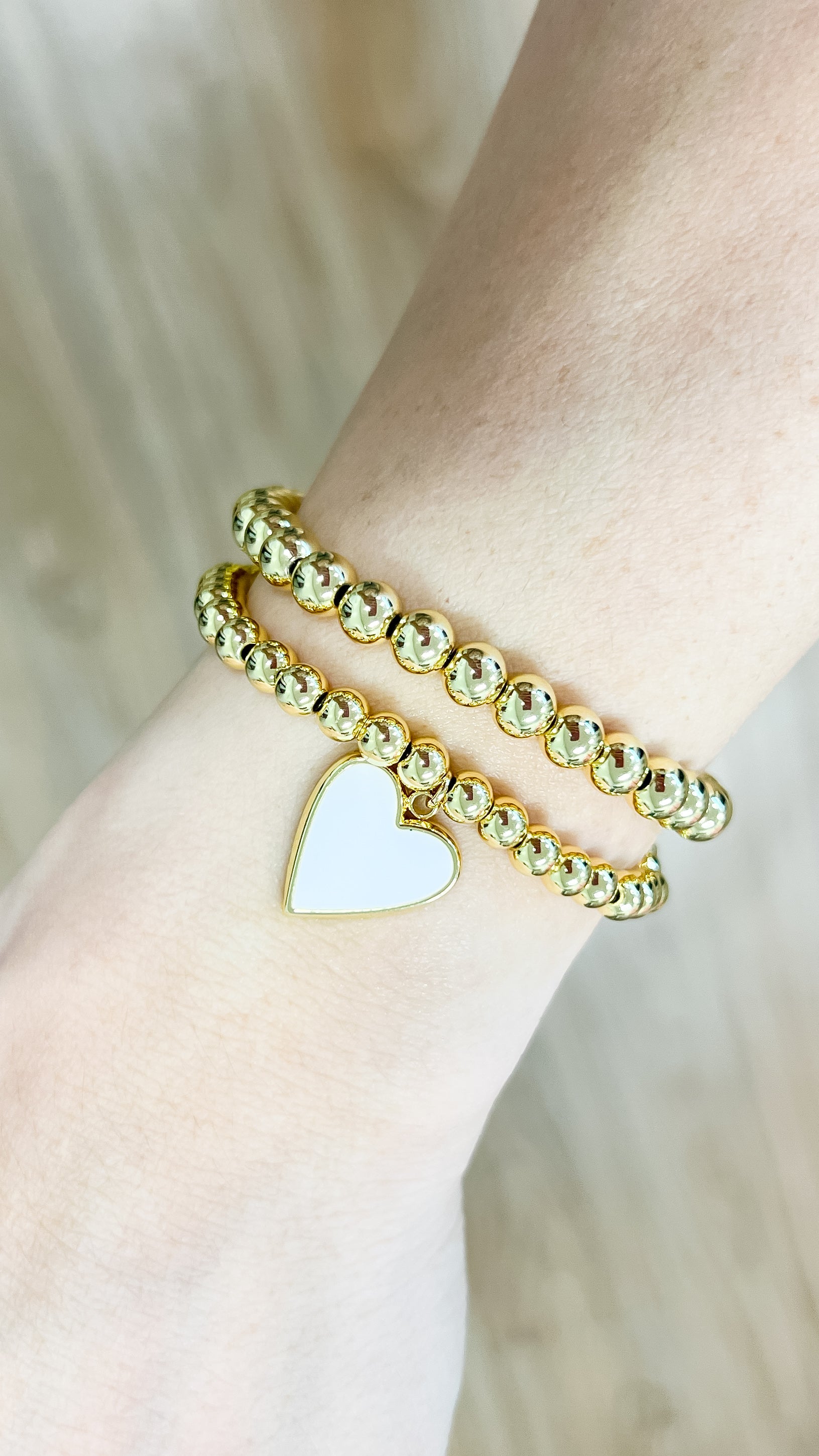Gold Beaded Heart Bracelet - White