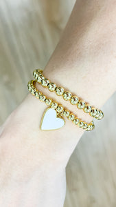 Gold Beaded Heart Bracelet - White