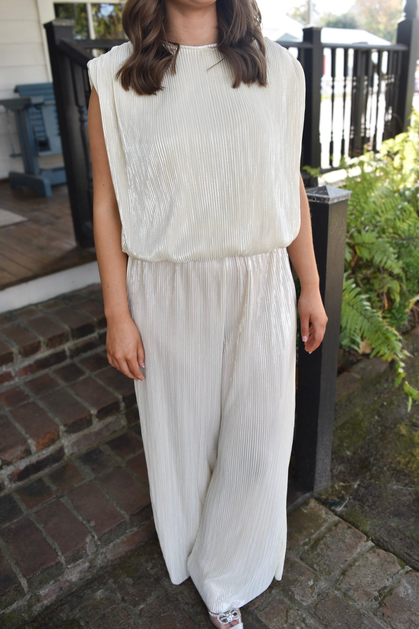 Elegant Style Cream Metallic Pleated Pants