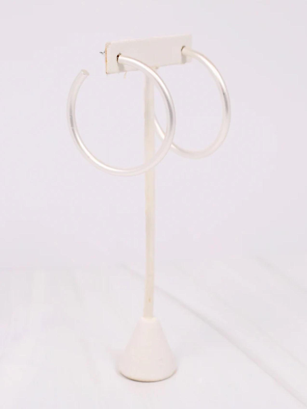 Arden Satin Matte Silver Hoop Earrings