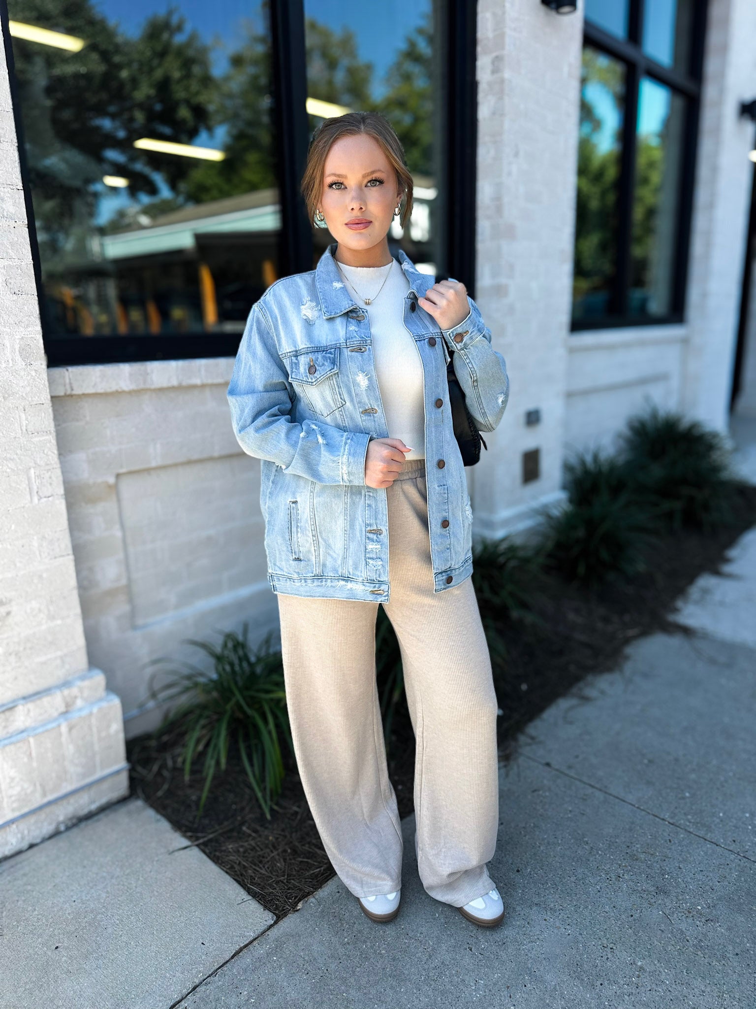 Amber Loose Fit Light Wash Distressed Jacket