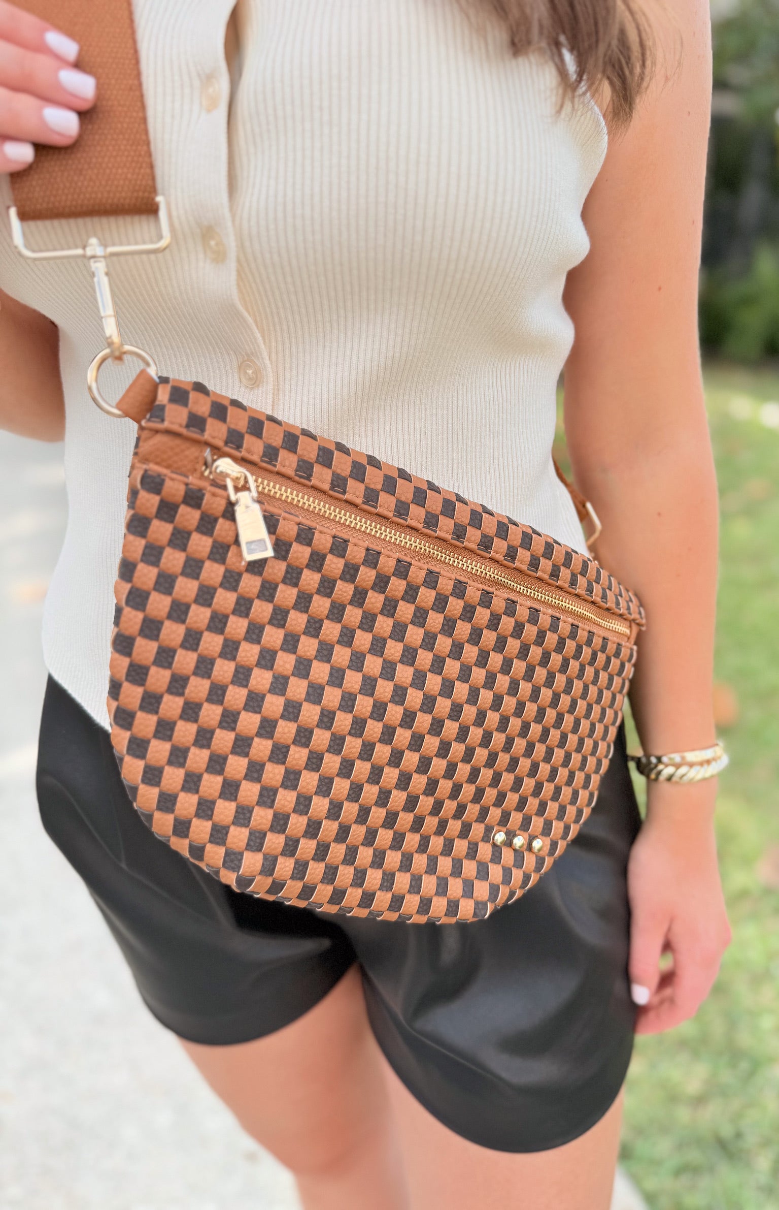 Westlyn Woven Checkered Coffee Bum Bag
