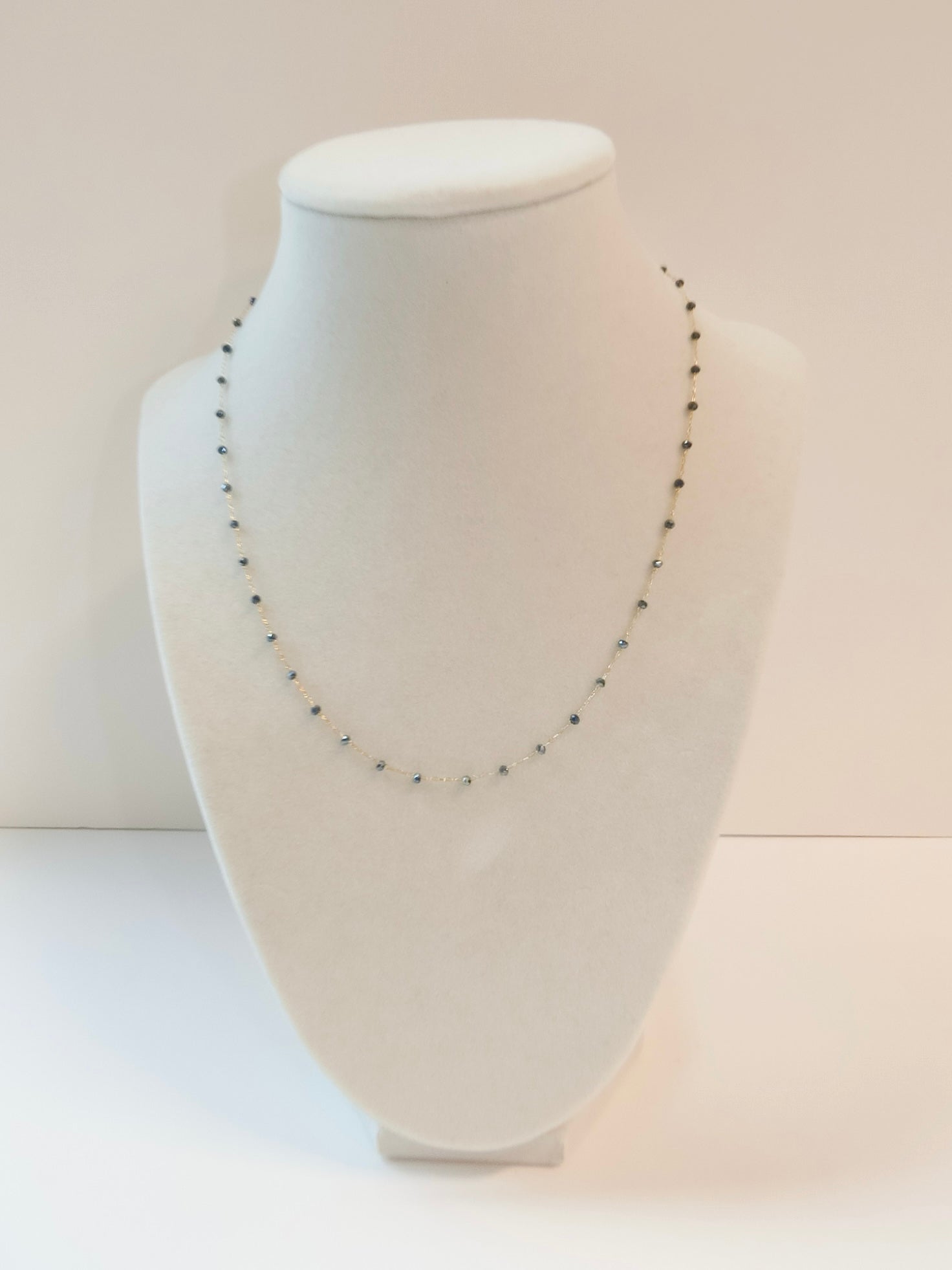 Mini Dainty Navy Glass Crystal 15" Necklace