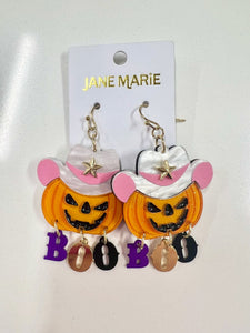 Orange Pumpkin Acrylic Cowgirl Earrings