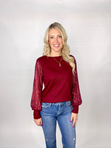 Like Fine Wine Sheer Sequin Sleeve Top