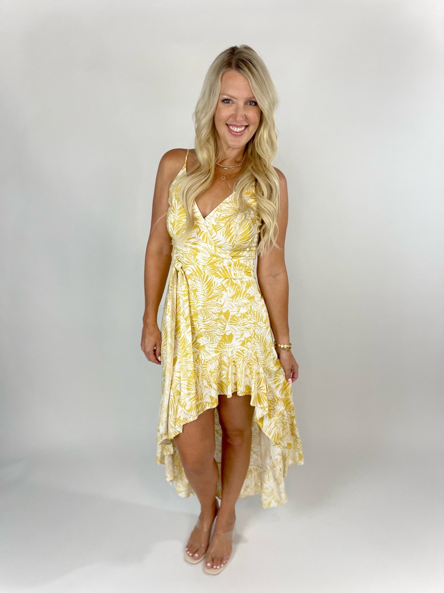 Sunset Nights Yellow Floral High-Low Maxi Dress