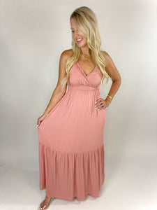 A Perfect Love Ruched Detail Pink Maxi Dress