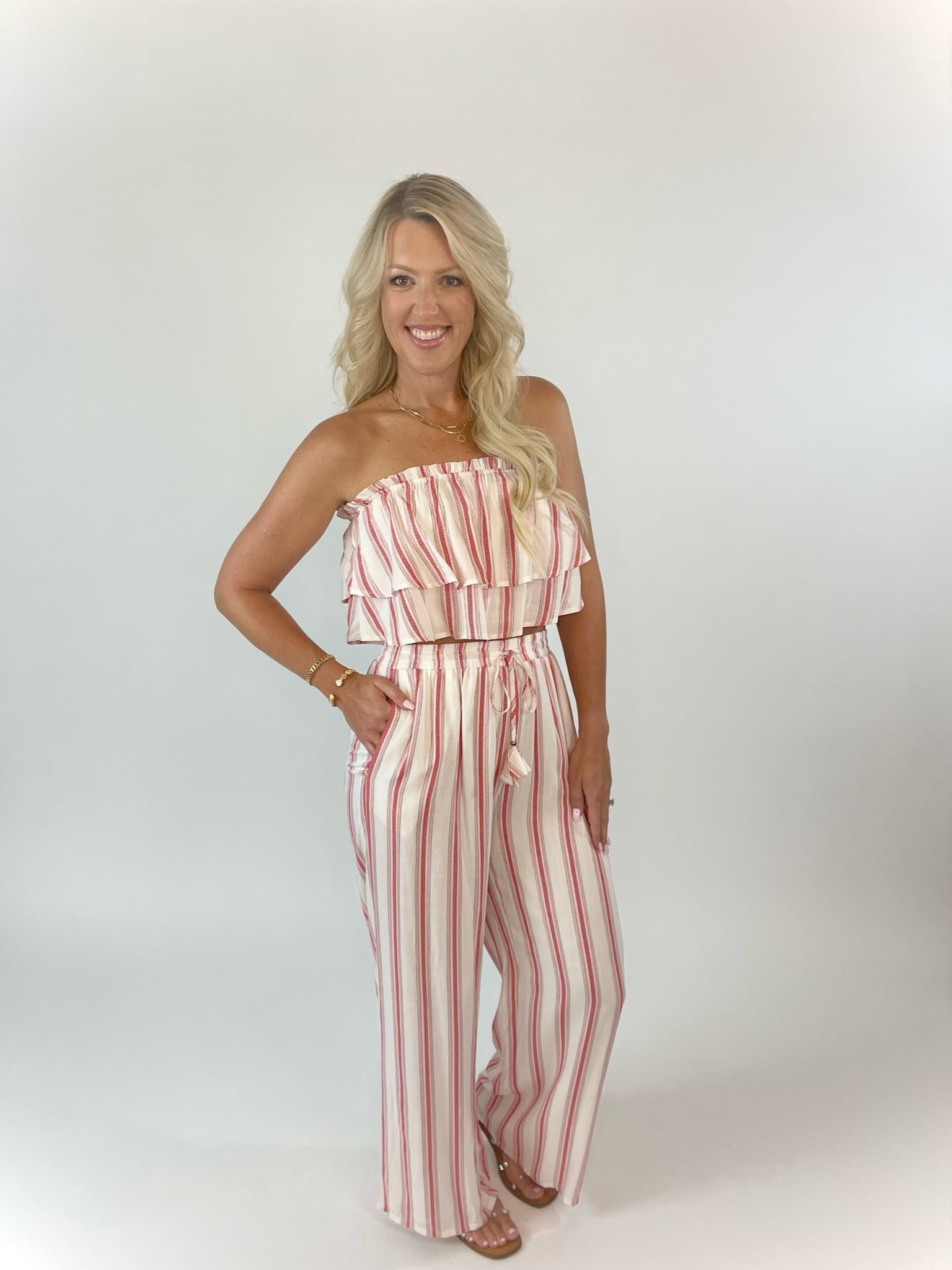 All About The Look White & Red Striped Pants