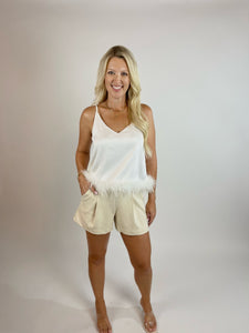 Night Out White Silk Feather Top