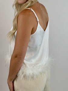 Night Out White Silk Feather Top