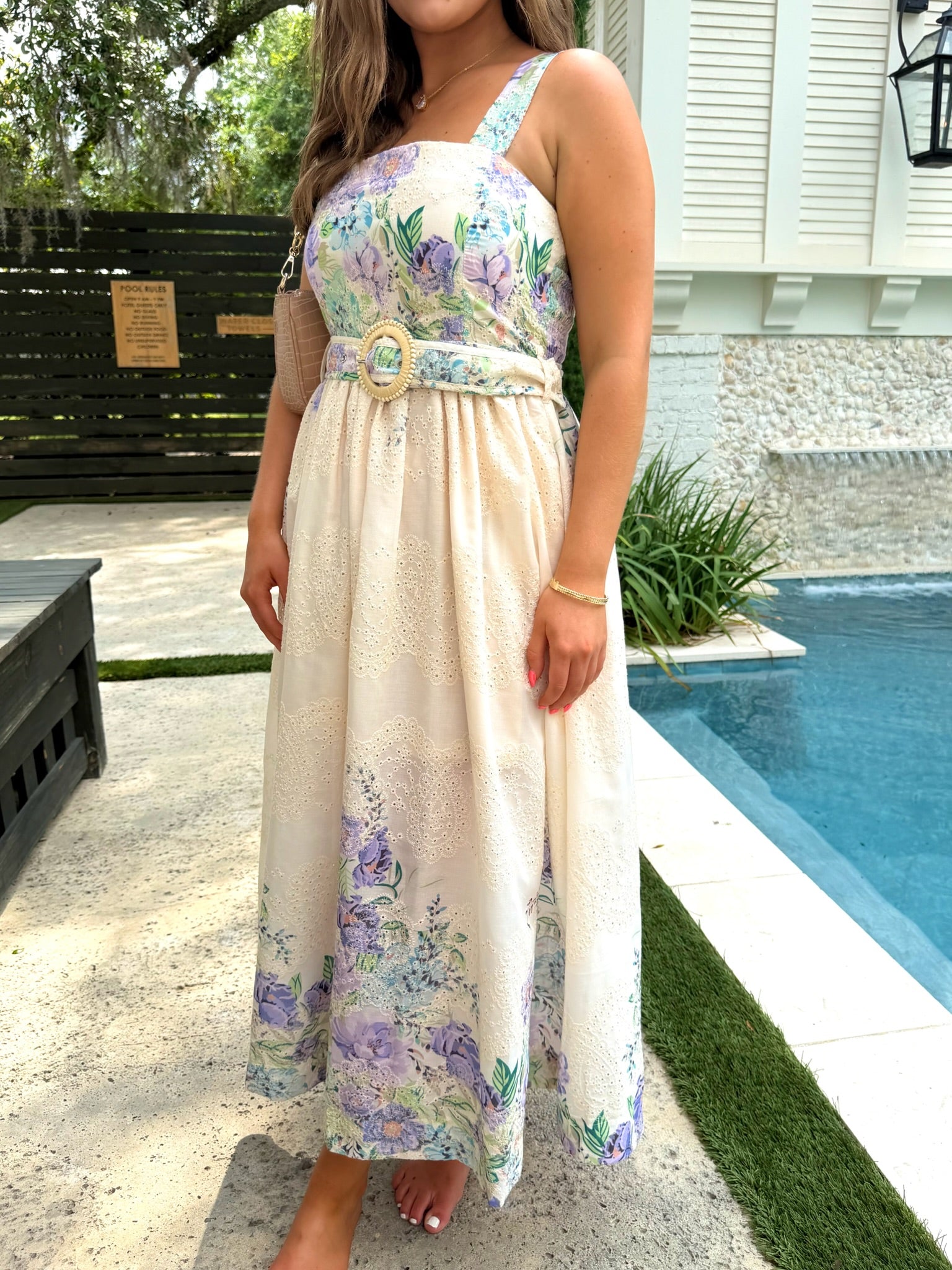 Lavender Garden Belted Maxi Dress L