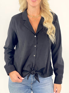 Weekend Nights Black Long Sleeve Woven Button Down Top