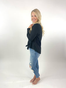 Weekend Nights Black Long Sleeve Woven Button Down Top