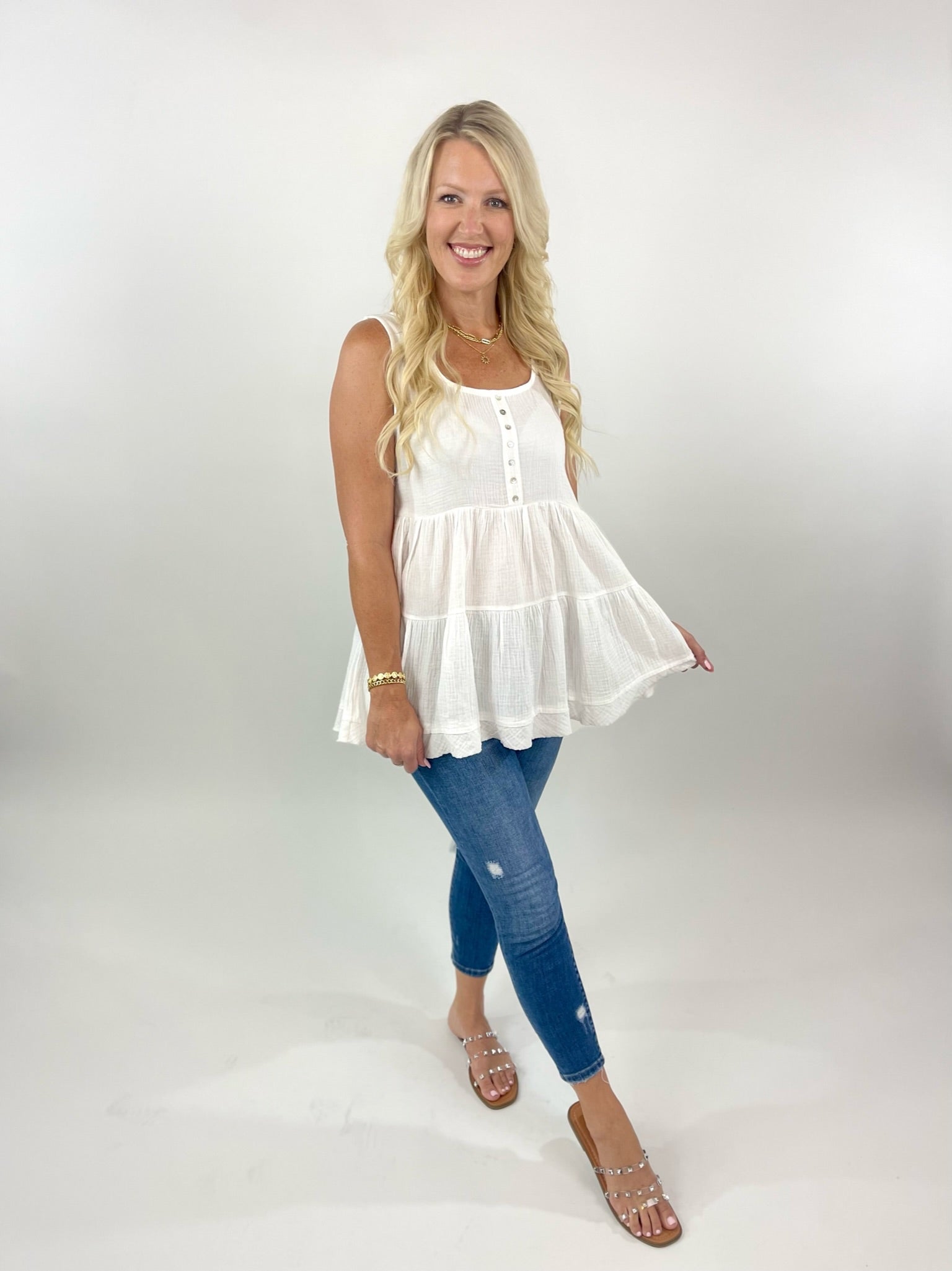 White Sand Sleeveless Babydoll Top