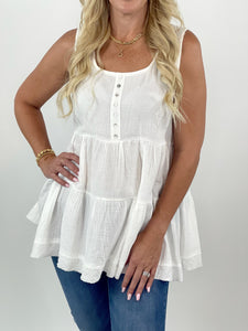 White Sand Sleeveless Babydoll Top