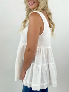 White Sand Sleeveless Babydoll Top