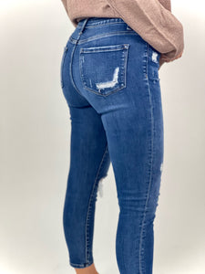 Rebecca High Rise Crop Distressed Skinny Medium Wash Jeans