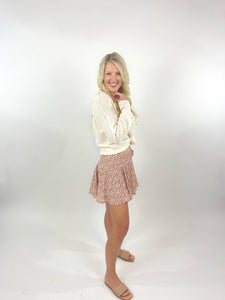 A Moment In Time Floral Print Rust Flare Mini Skirt (Skort)