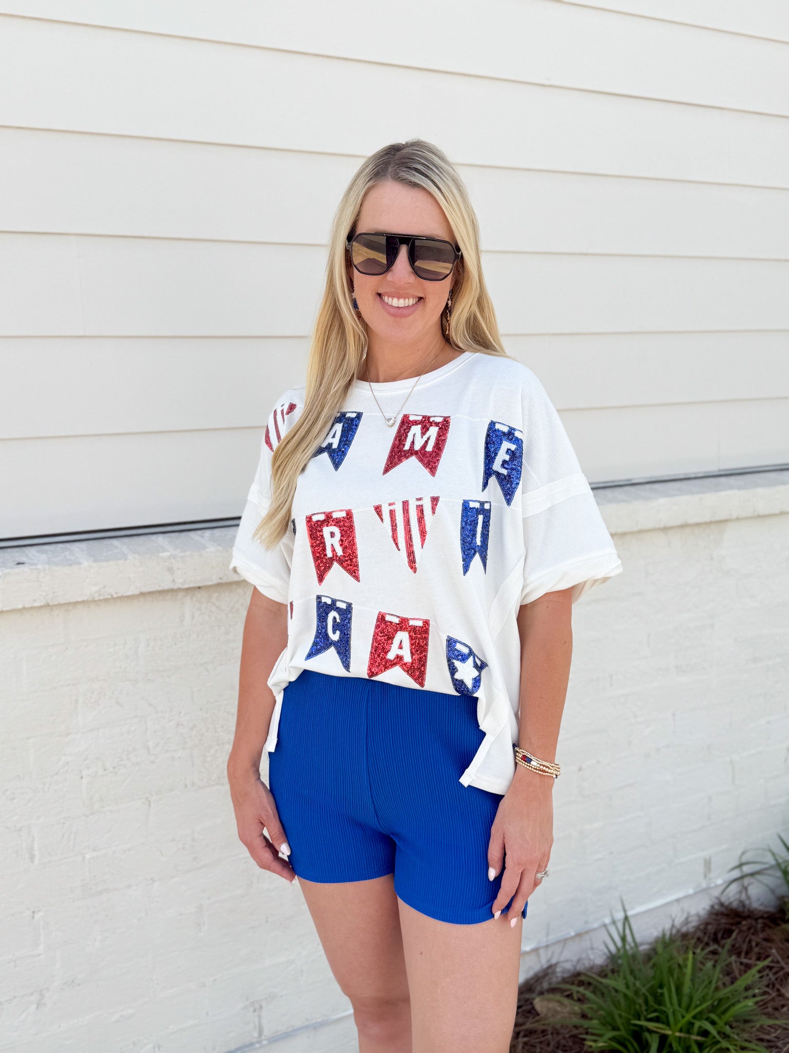 America Flags Sequins Oversized Tee