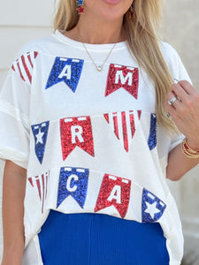 America Flags Sequins Oversized Tee